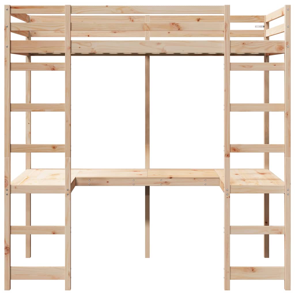Loft Bed Frame Solid Pine Wood Natural 90 cm 200 cm