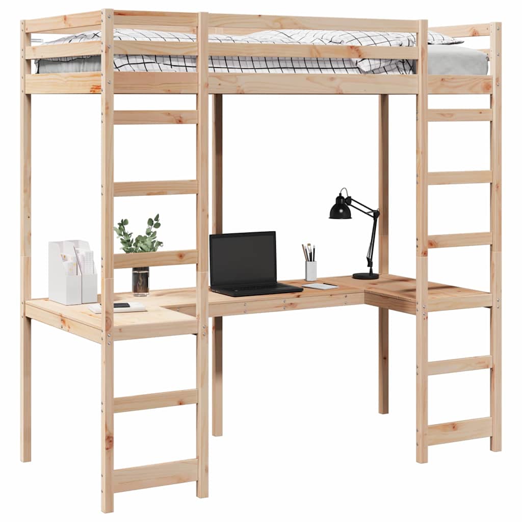 Loft Bed Frame Solid Pine Wood Natural 90 cm 200 cm