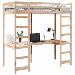 Loft Bed Frame Solid Pine Wood Natural 90 cm 200 cm