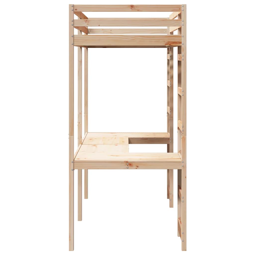 Loft Bed Frame Solid Pine Wood Natural 90 cm 200 cm