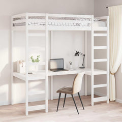 Loft Bed Frame Solid Pine Wood White