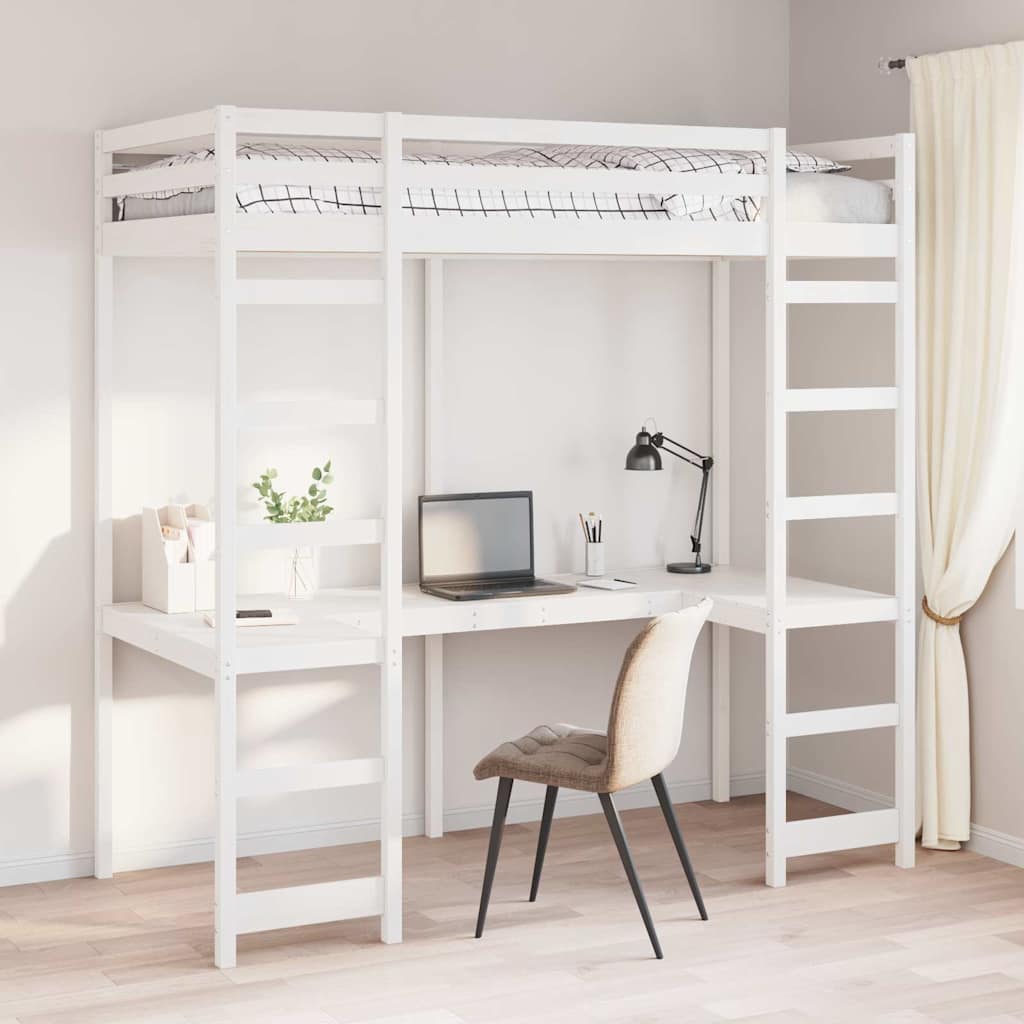 Loft Bed Frame Solid Pine Wood White