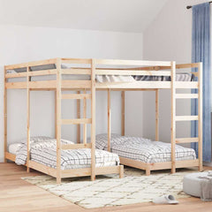 Triple Bunk Bed Frame Solid Pine Wood Natural 200 x 200 cm