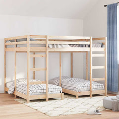 Triple Bunk Bed Frame Solid Pine Wood Natural 160 x 200 cm