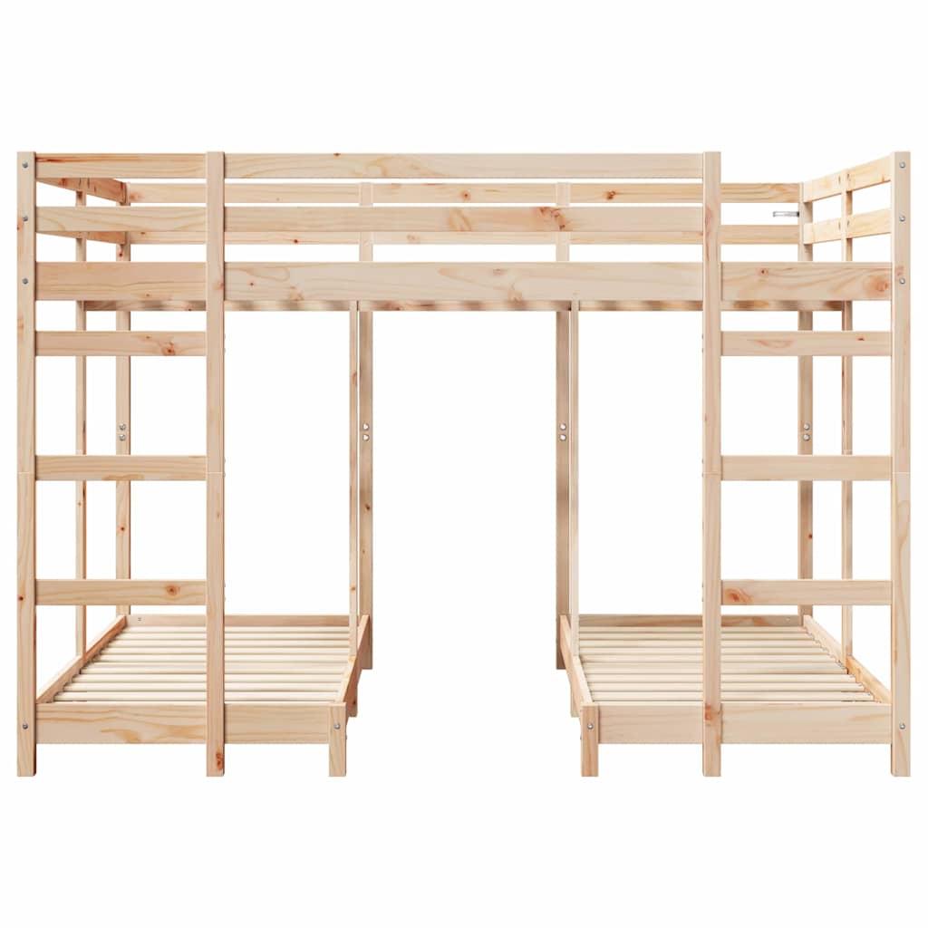 Triple Bunk Bed Frame Solid Pine Wood Natural 140 x 200 cm