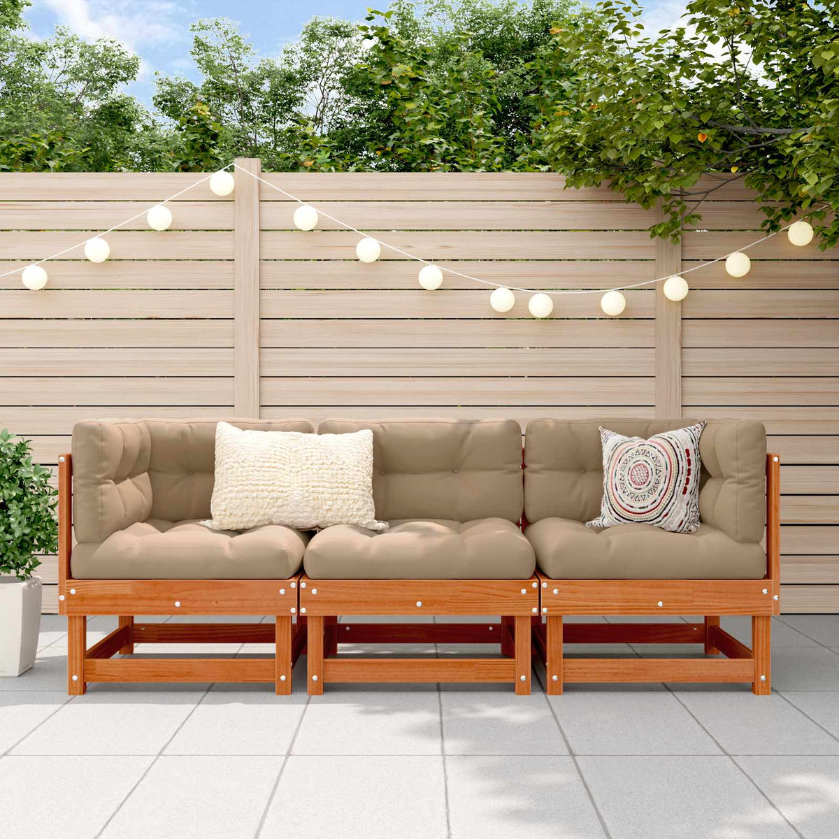 vidaXL Sectional Sofa Units 3-Seater Solid Pine Wood Wax Brown 1