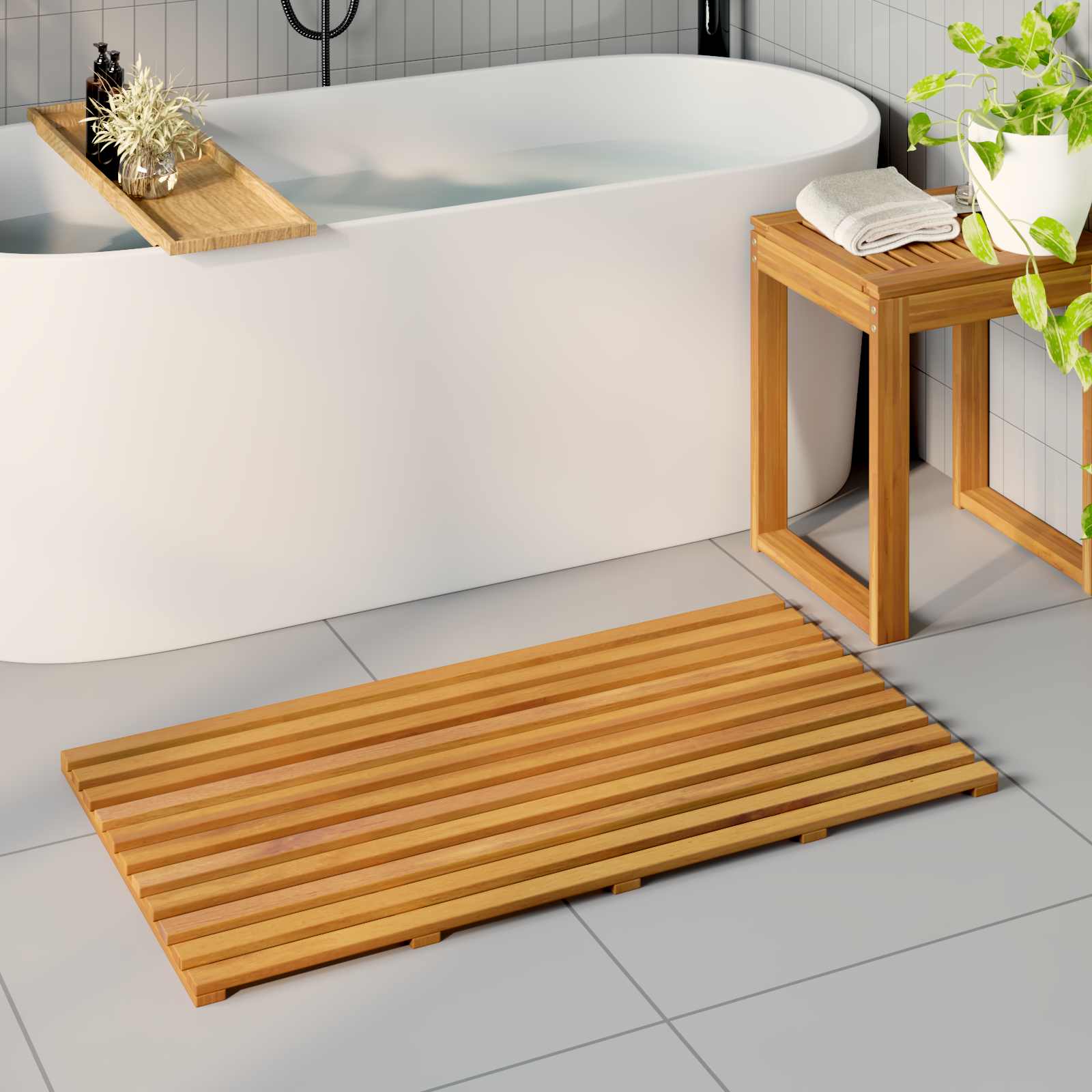 vidaXL Bath Mat Natural 100 x 53 cm Solid Acacia Wood 1
