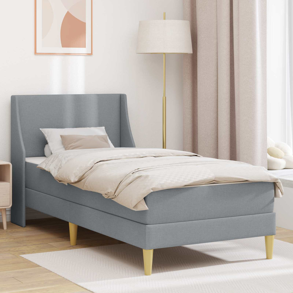 vidaXL Bed Frame with Mattress Light Grey 90 x 190 cm Fabric 1