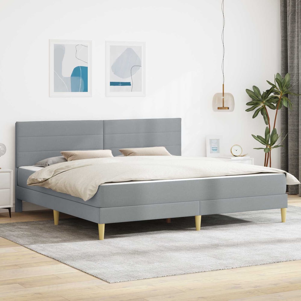 Bed Frame with Mattress 90 x 190 cm Fabric Light grey 6FT Super King Size
