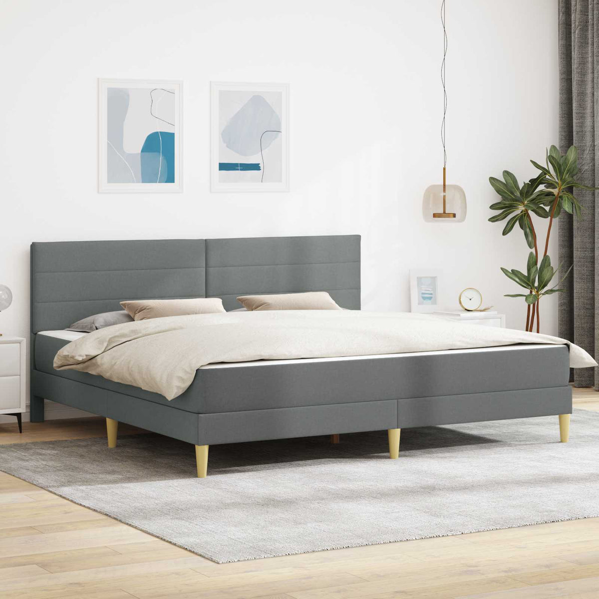 Bed Frame with Mattress 90 x 190 cm Fabric Dark grey 6FT Super King Size