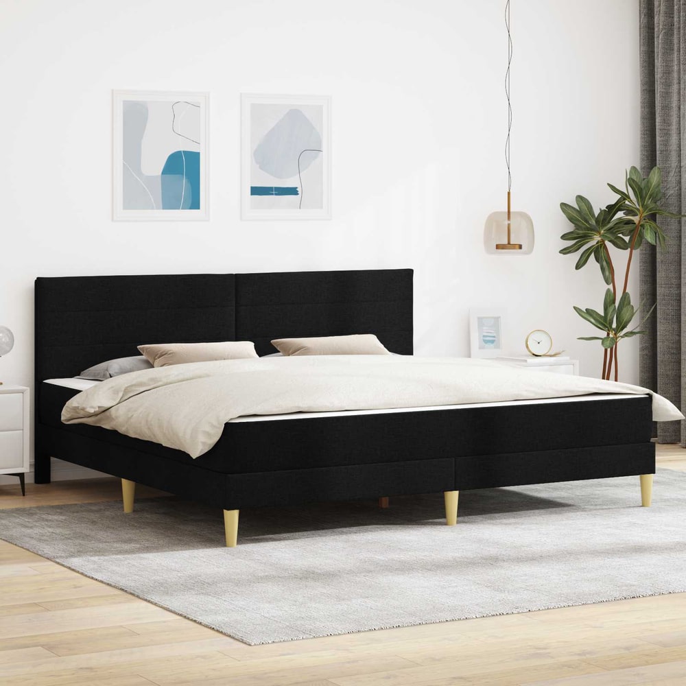 Bed Frame with Mattress 90 x 190 cm Fabric Black 6FT Super King Size