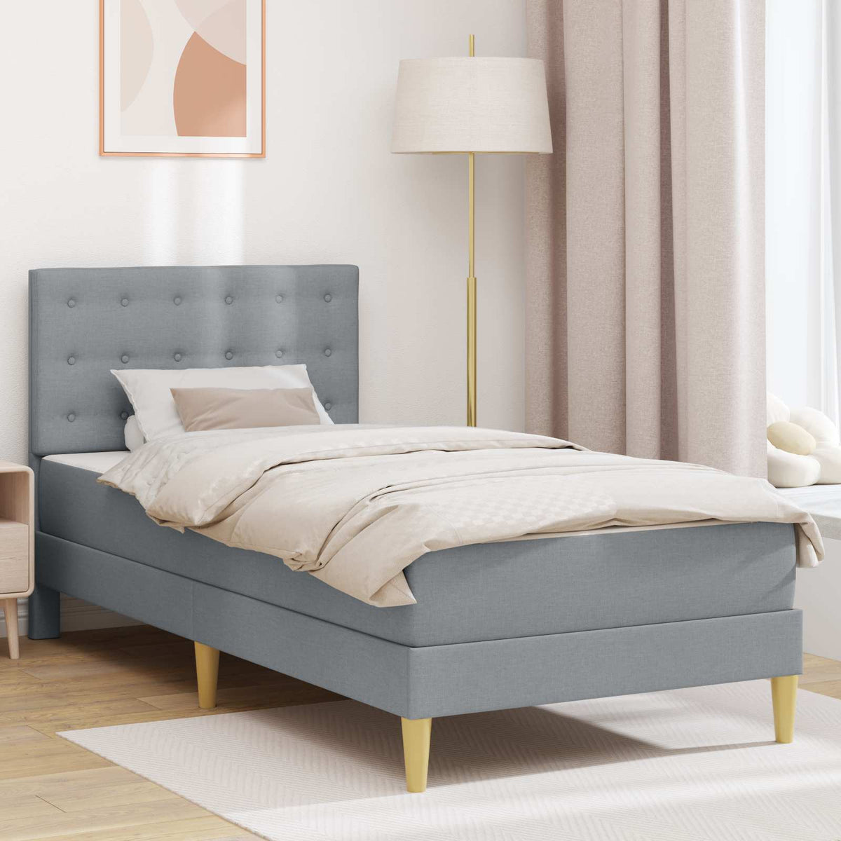 Bed Frame with Mattress 90 x 190 cm Fabric Light grey 3FT Single