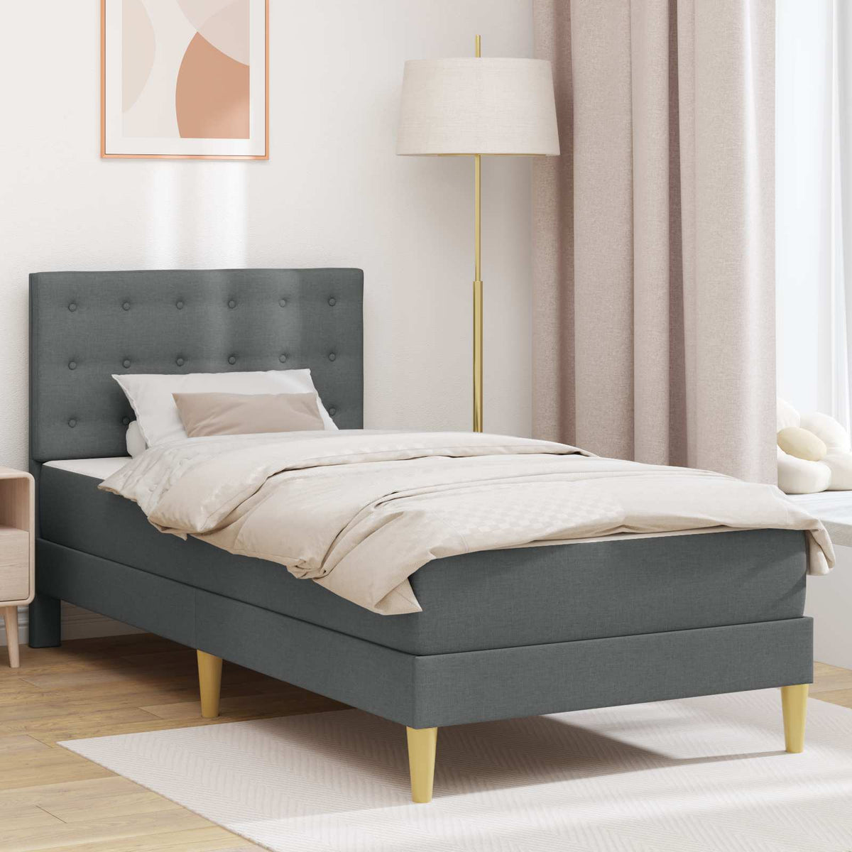 Bed Frame with Mattress 90 x 190 cm Fabric Dark grey 3FT Single