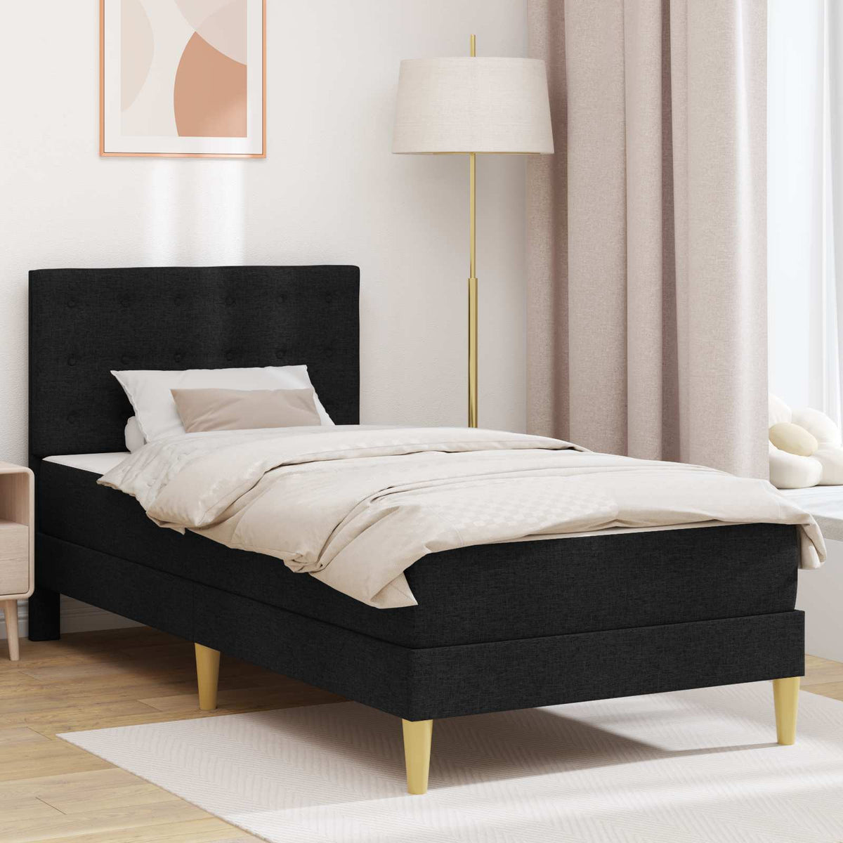 Bed Frame with Mattress 90 x 190 cm Fabric Black 3FT Single