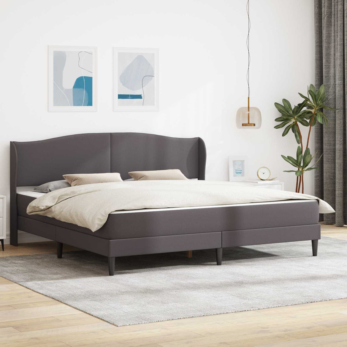 Bed Frame with Mattress 90 x 190 cm Faux Leather Grey 6FT Super King Size