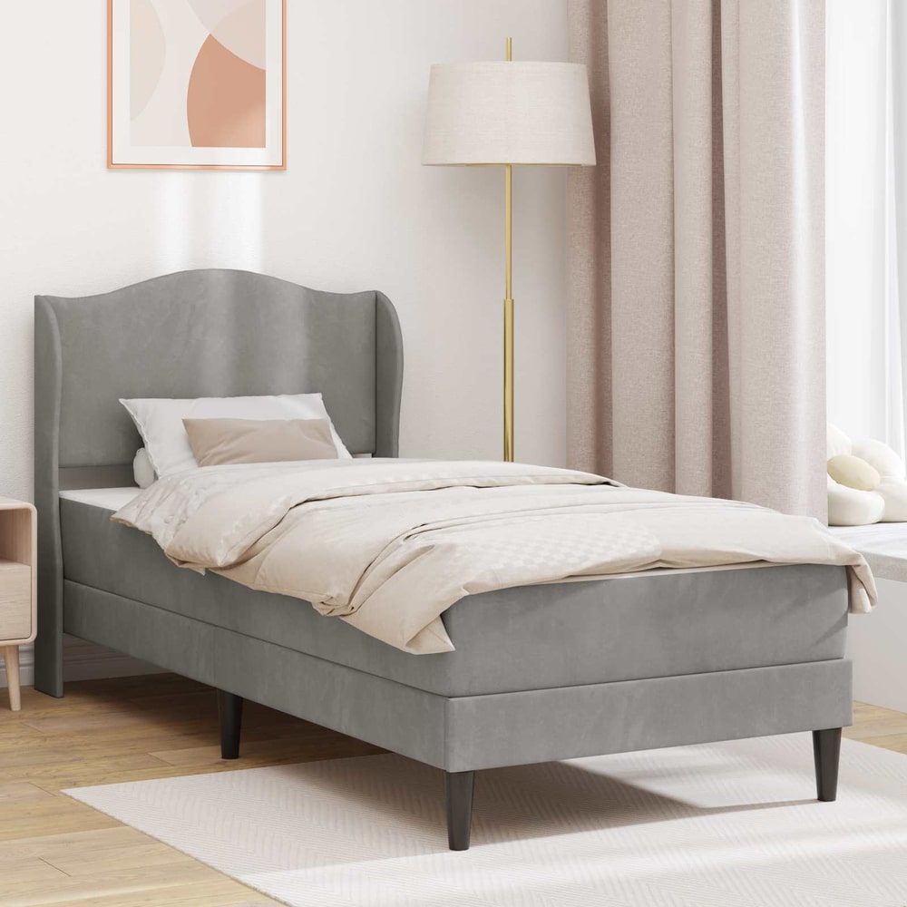 Bed Frame with Mattress 90 x 190 cm Velvet Light grey 3FT Single