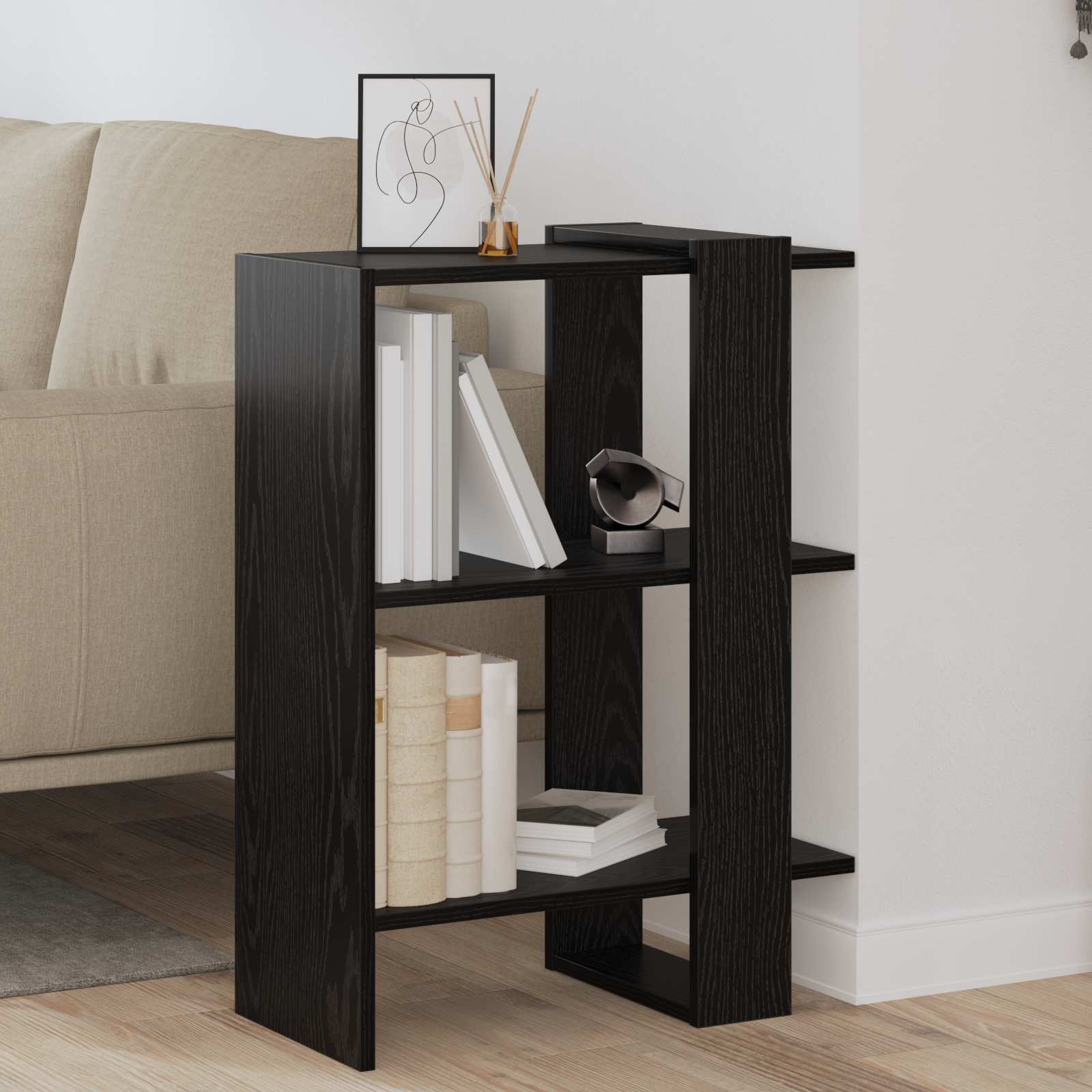 vidaXL Bookshelf 2-Tier 52 x 25 x 71.5 cm Engineered Wood Black Oak 1