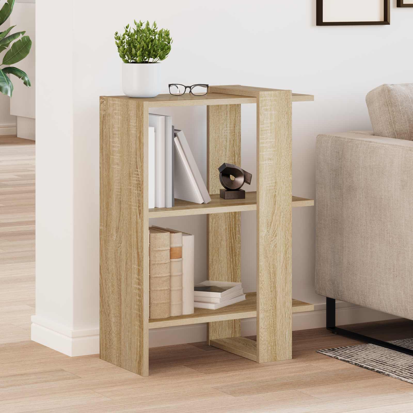 vidaXL Bookshelf 2-Tier 52 x 25 x 71.5 cm Engineered Wood Sonoma Oak 4