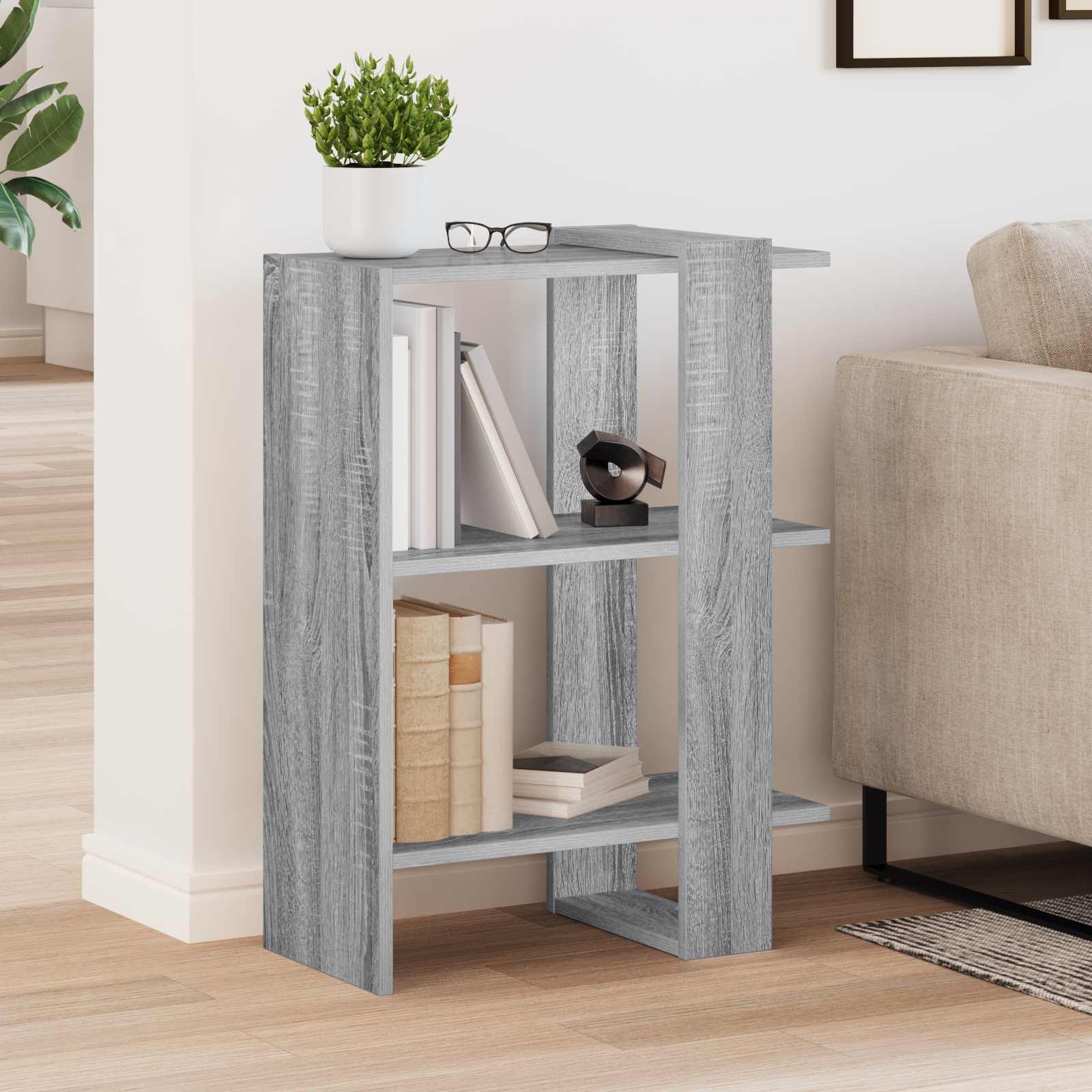 vidaXL Bookshelf 2-Tier 52 x 25 x 71.5 cm Engineered Wood Grey Sonoma 4