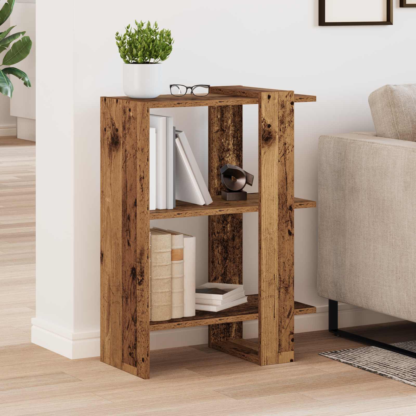 vidaXL Bookshelf 2-Tier 52 x 25 x 71.5 cm Engineered Wood Old Wood 4
