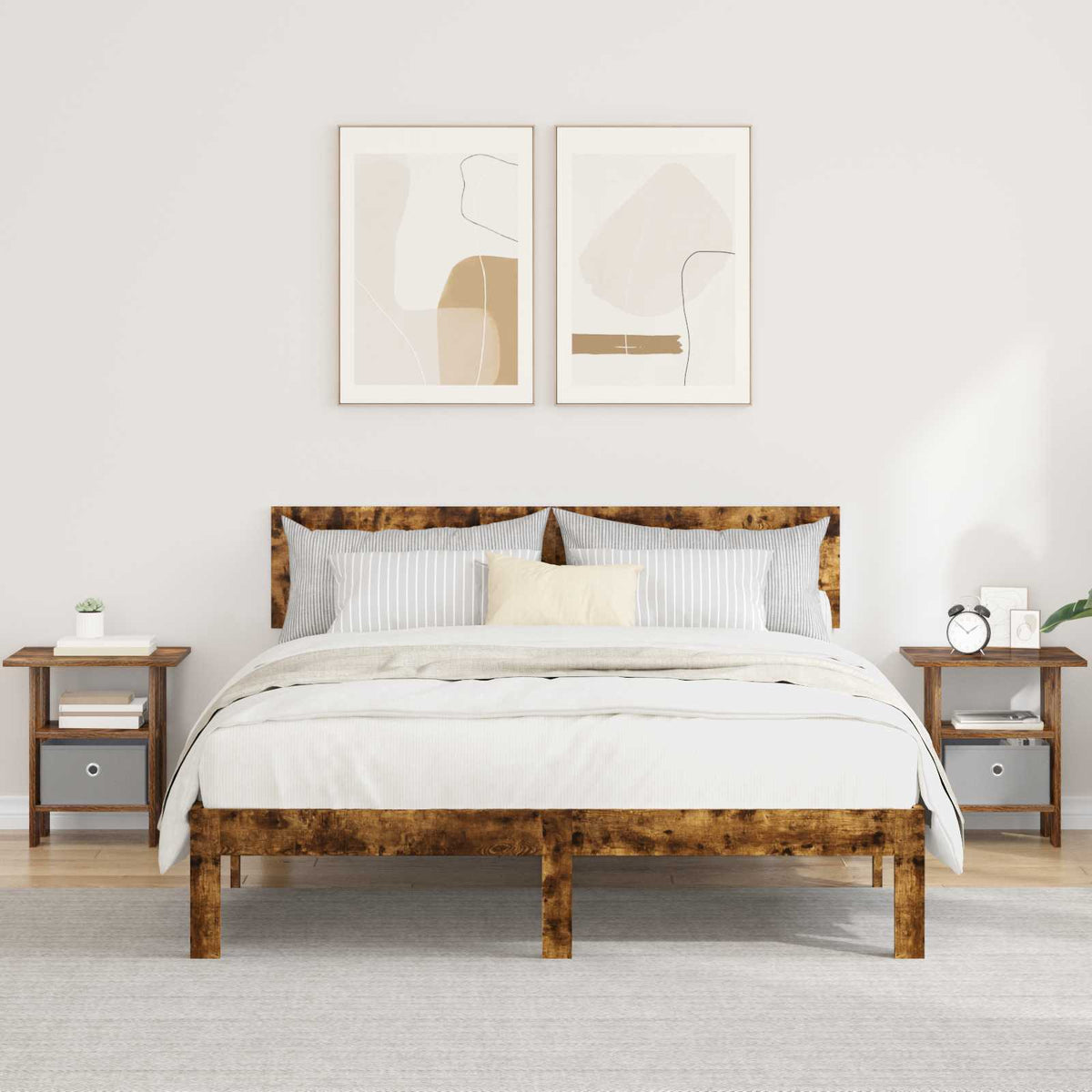 Bedside Table Engineered Wood in Smoked Oak