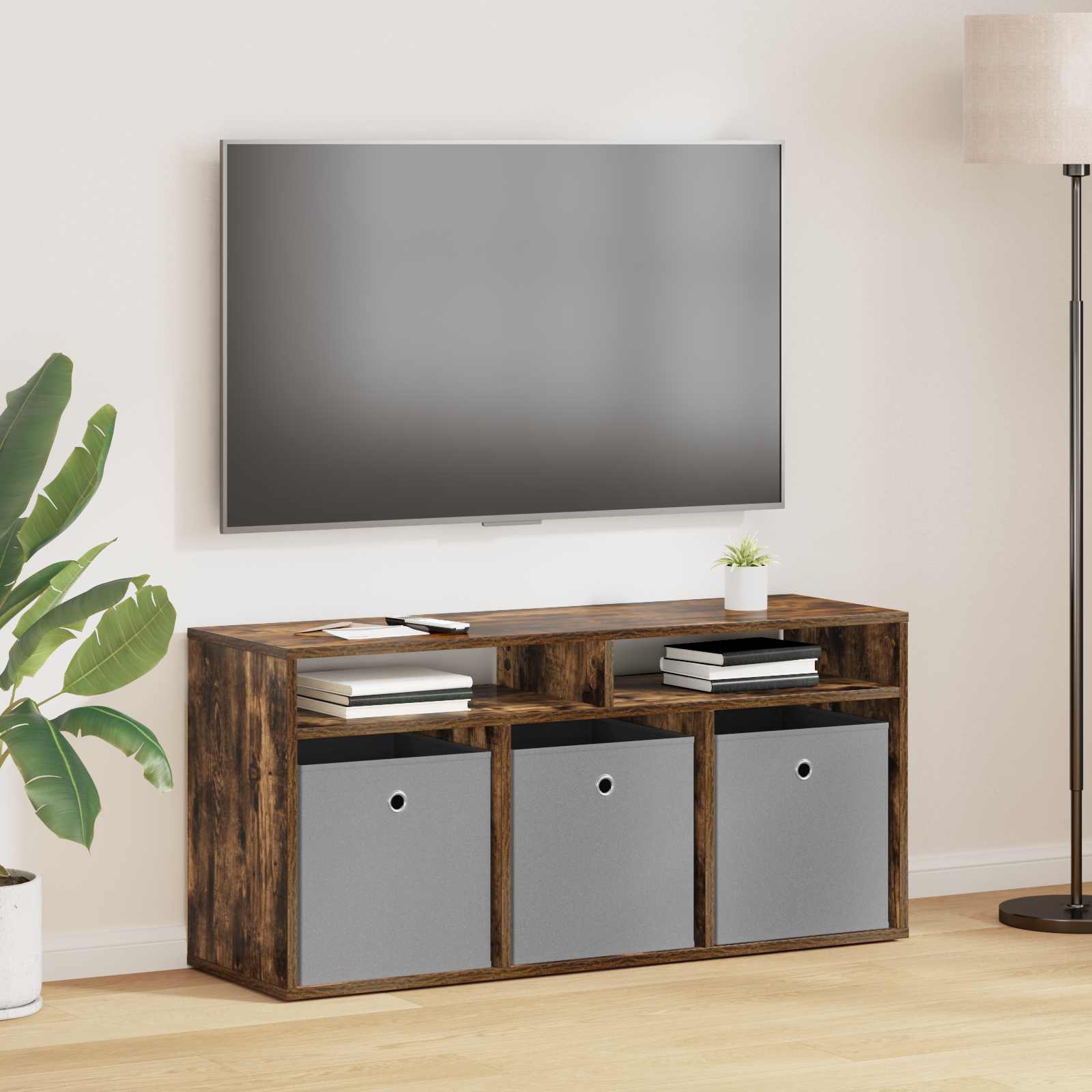 vidaXL Lowboard with Drawer Smoked Oak 102 x 32 x 48.5 cm 1