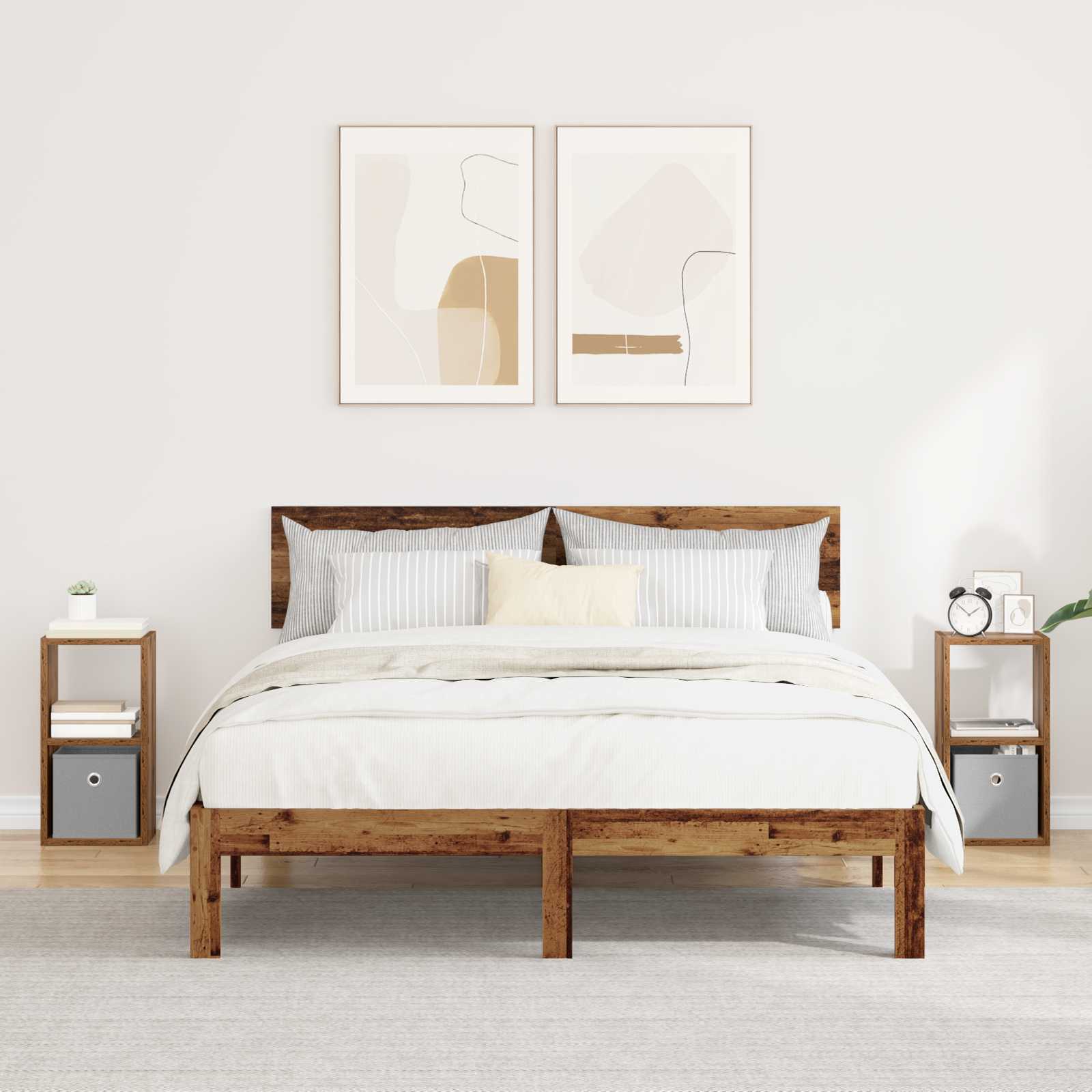 vidaXL Bedside Table 2 pcs Old Wood 25.5 x 22 x 49.5 cm 1
