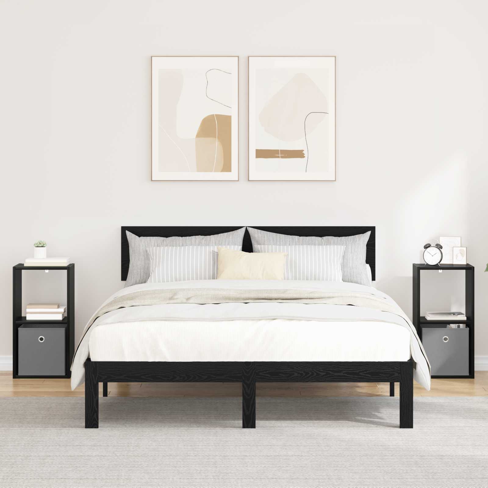 vidaXL Bedside Table 2 pcs Black Oak 30.5 x 27 x 59.5 cm 1