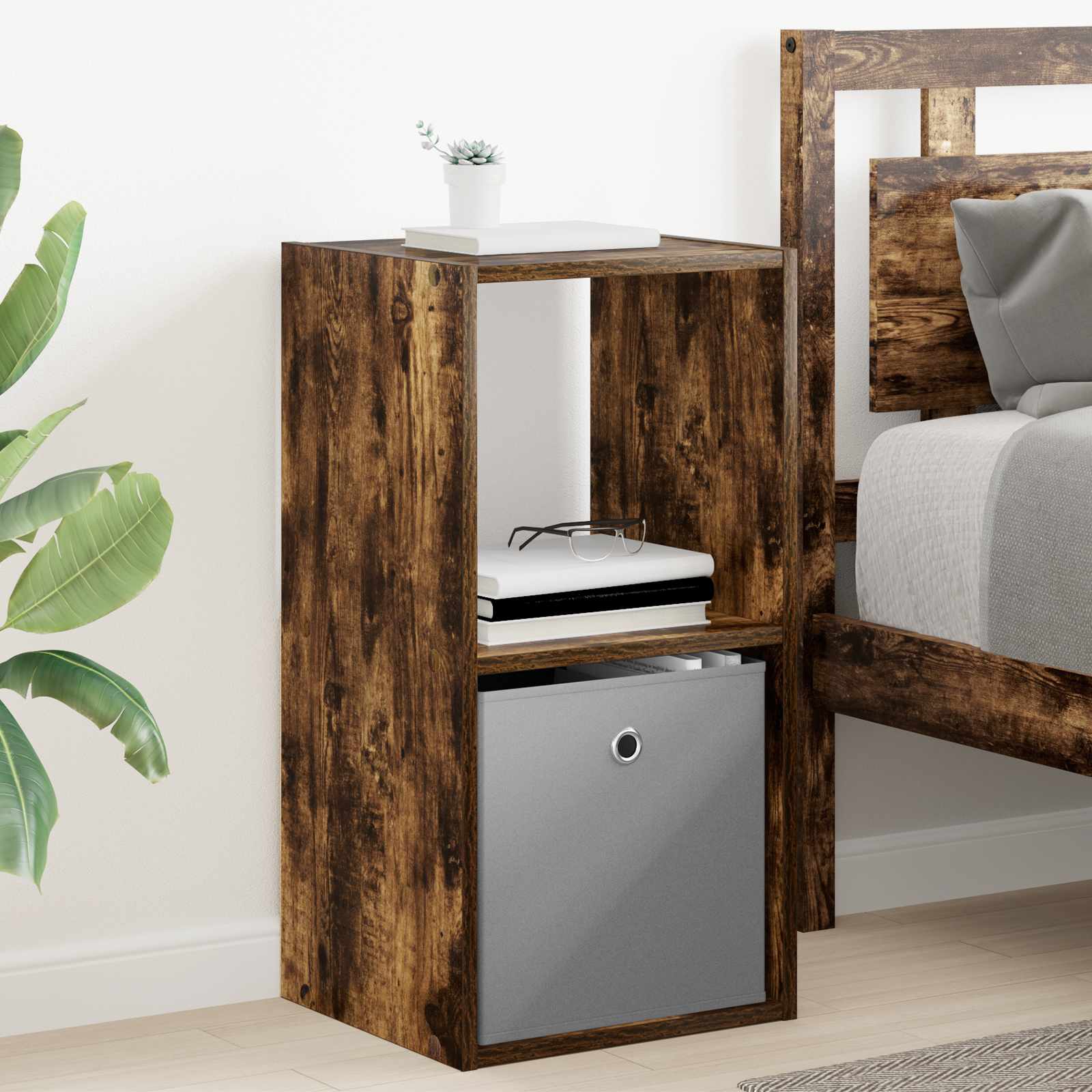 vidaXL Bedside Table Smoked Oak 35 x 32 x 68.5 cm Engineered Wood 1
