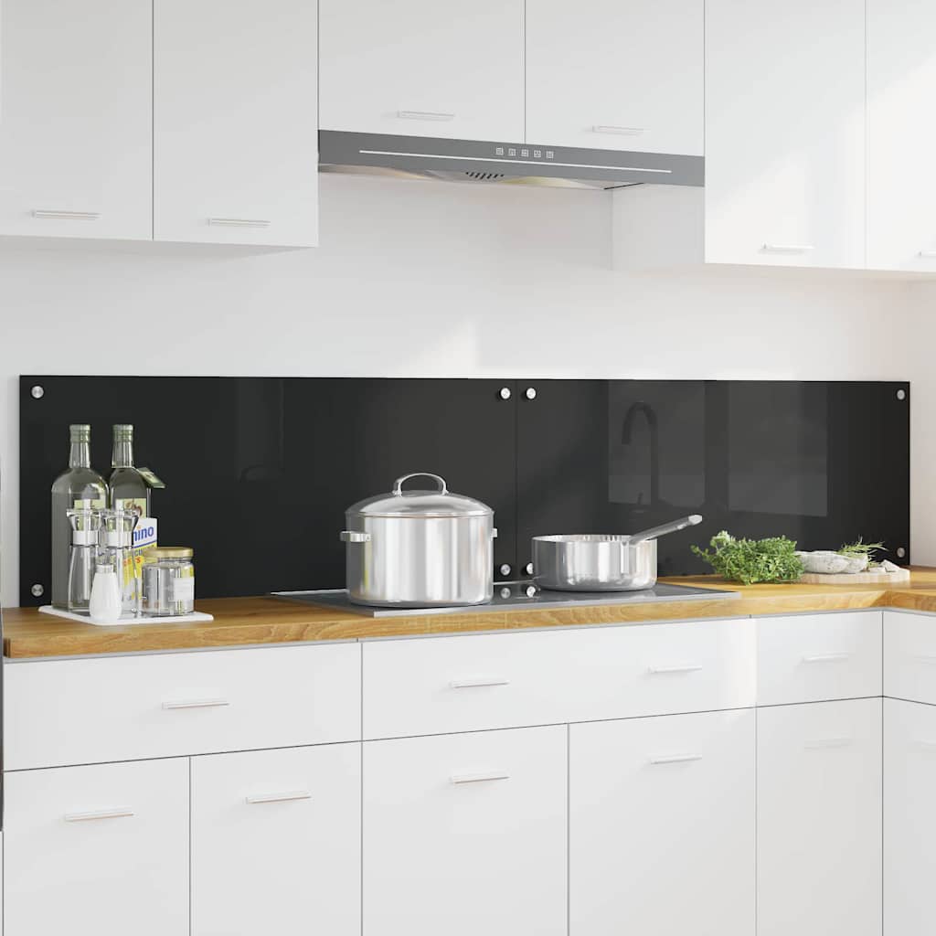 vidaXL Kitchen Backsplash 2 pcs Black 100 x 40 cm Tempered Glass 1