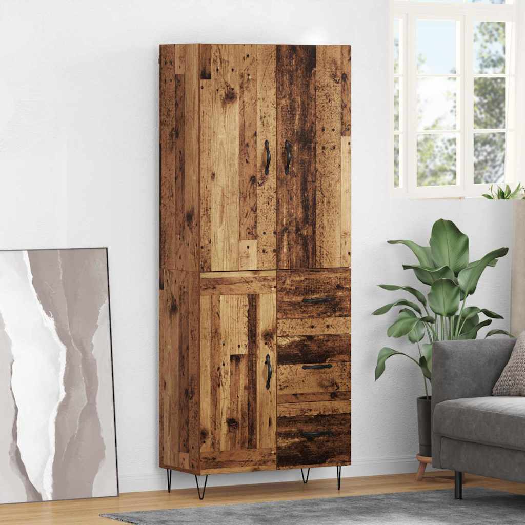 Highboard 69.5x34x180 cm Engineered Wood 1 Wood Door 3 Drawers Old wood
