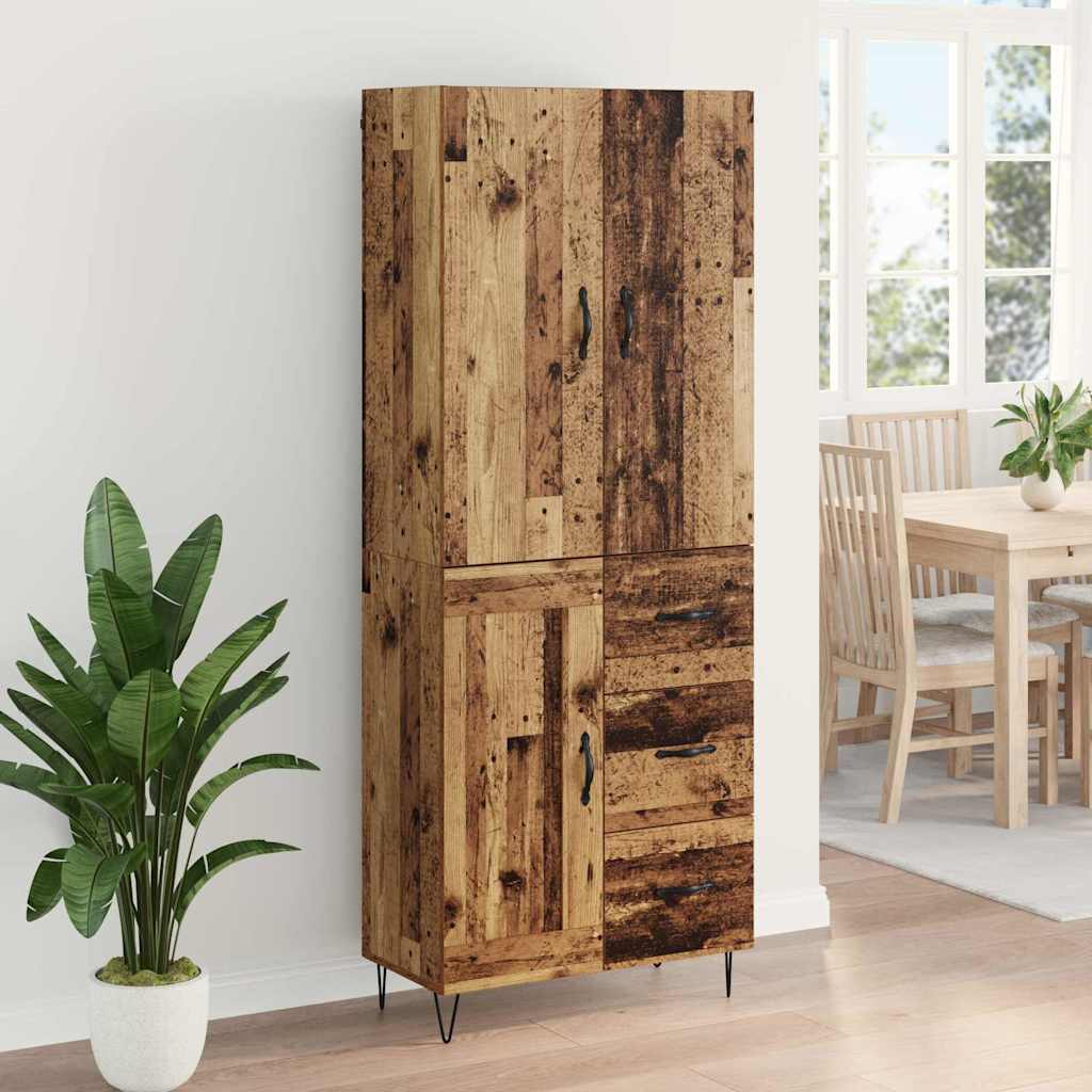 Highboard 69.5x34x180 cm Engineered Wood 1 Wood Door 3 Drawers Old wood