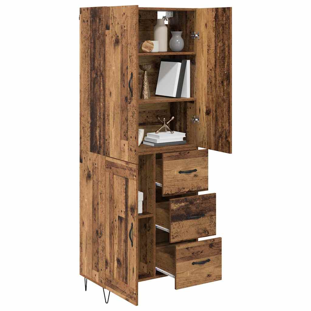 Highboard 69.5x34x180 cm Engineered Wood 1 Wood Door 3 Drawers Old wood