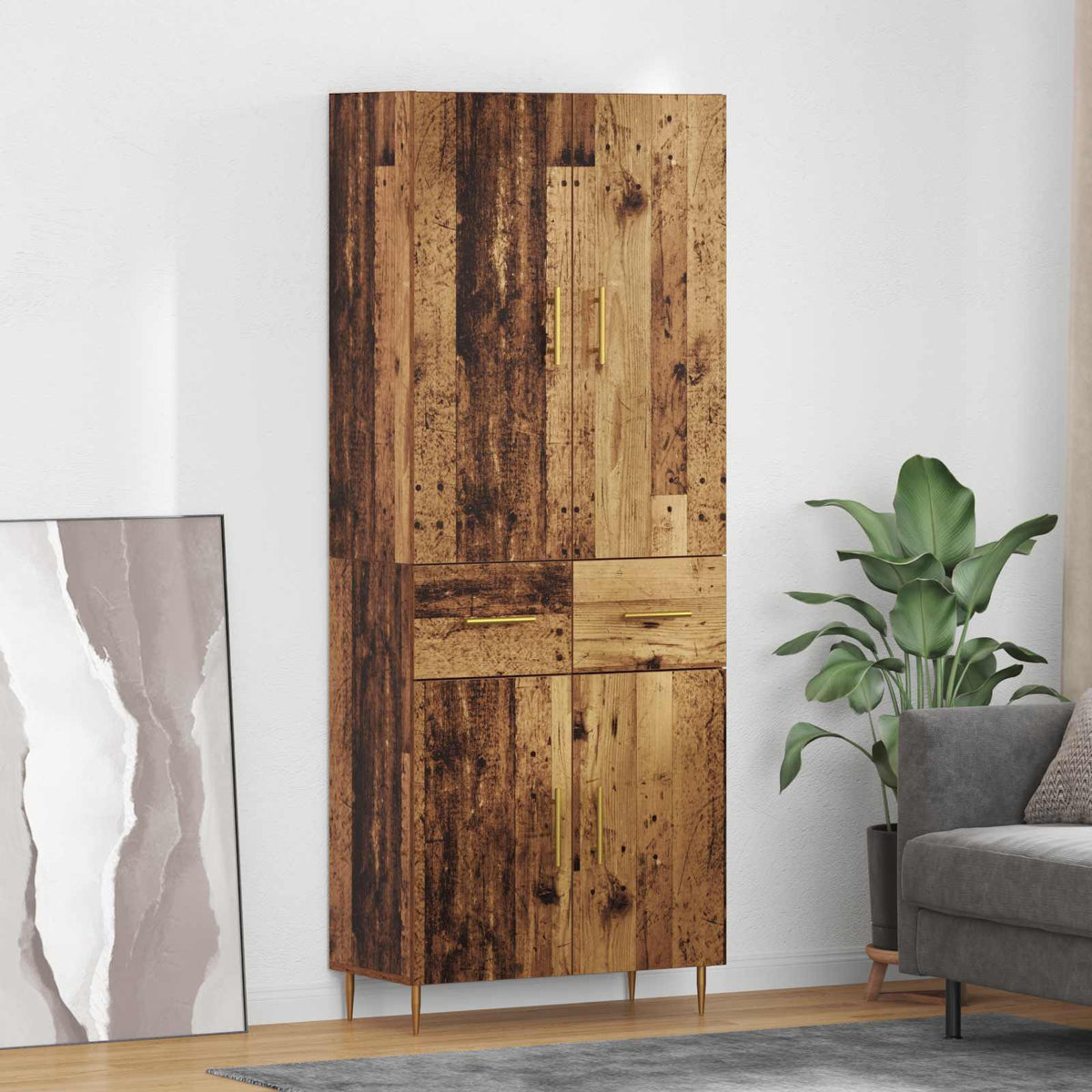 Highboard 69.5x34x180 cm Engineered Wood 2 Doors 2 Drawers Old wood