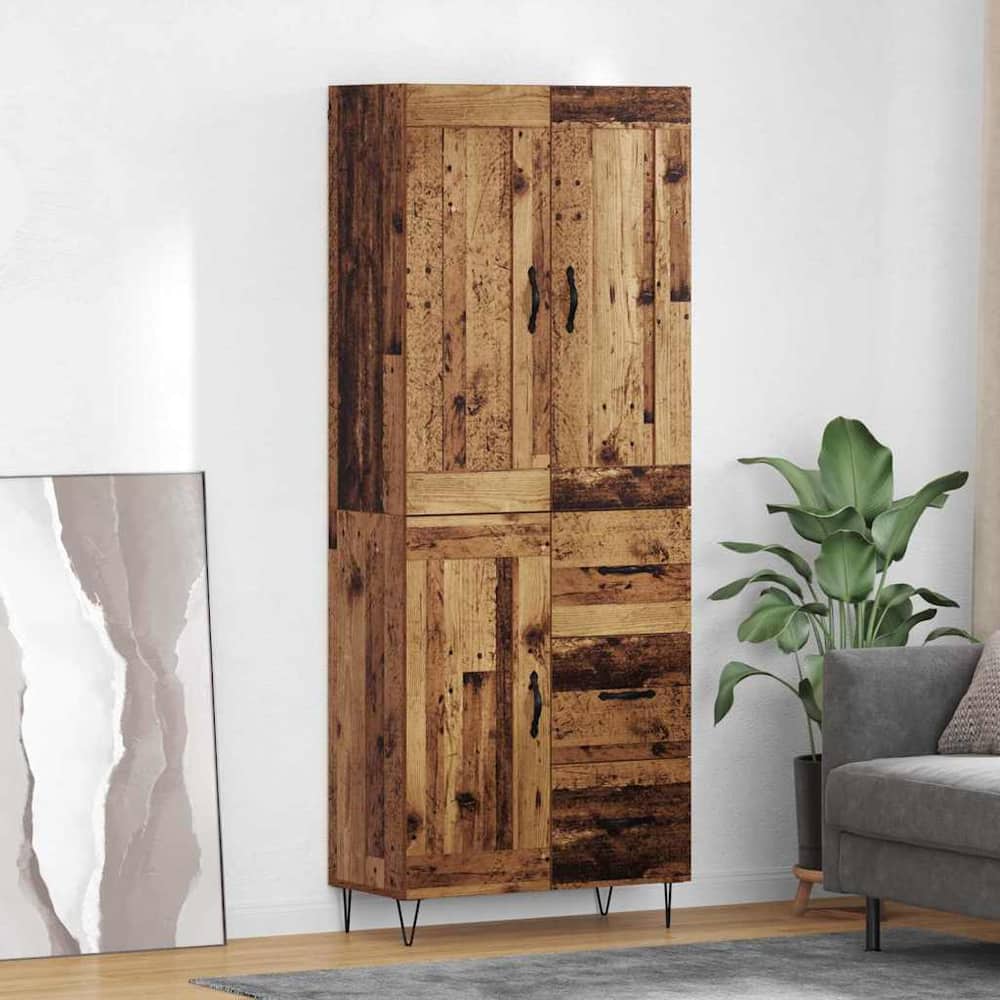 Highboard 69.5x34x180 cm Engineered Wood 1 Wood Door 3 Drawers Old wood