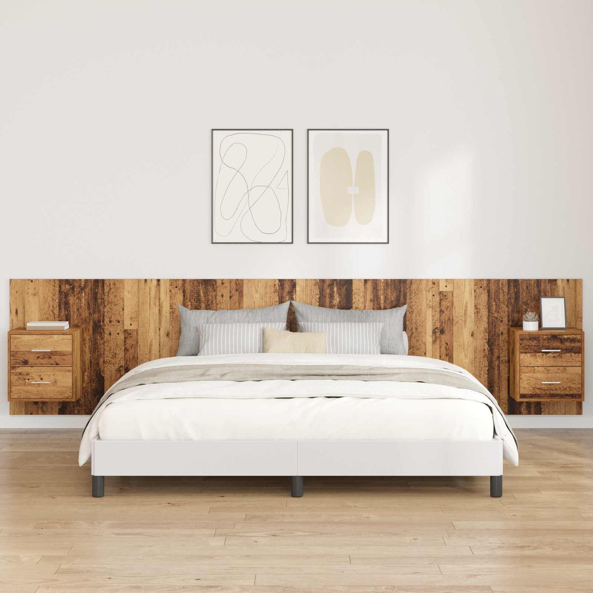 Bed Headboard with Cabinets Engineered Wood Two Drawers Old wood