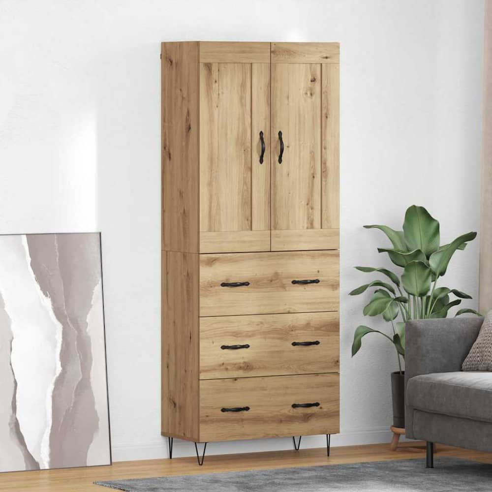 Highboard 69.5x34x180 cm Engineered Wood 3 Drawers Artisan oak
