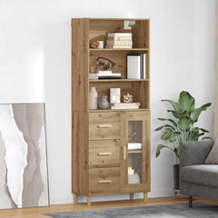 Highboard 69.5 x 32.5 x 180 cm Engineered Wood Artisan Oak 1 glass door 3 drawers