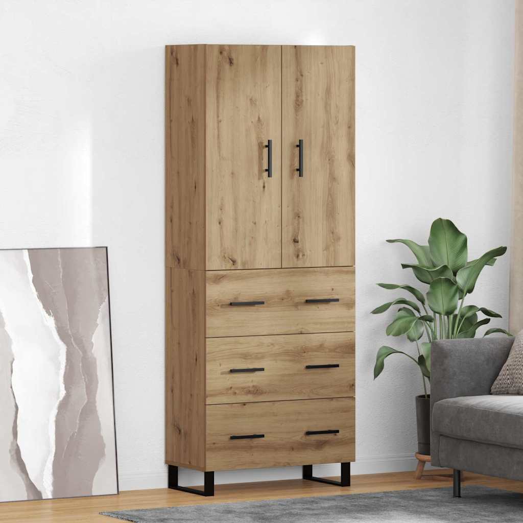 Highboard 69.5x34x180 cm Engineered Wood 3 Drawers Artisan oak