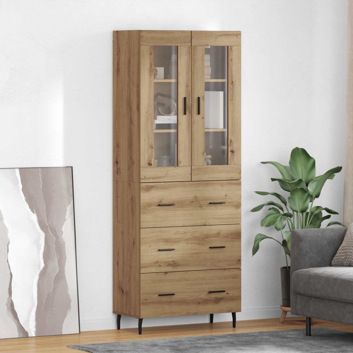 Highboard 69.5x34x180 cm Engineered Wood 3 Drawers Artisan oak
