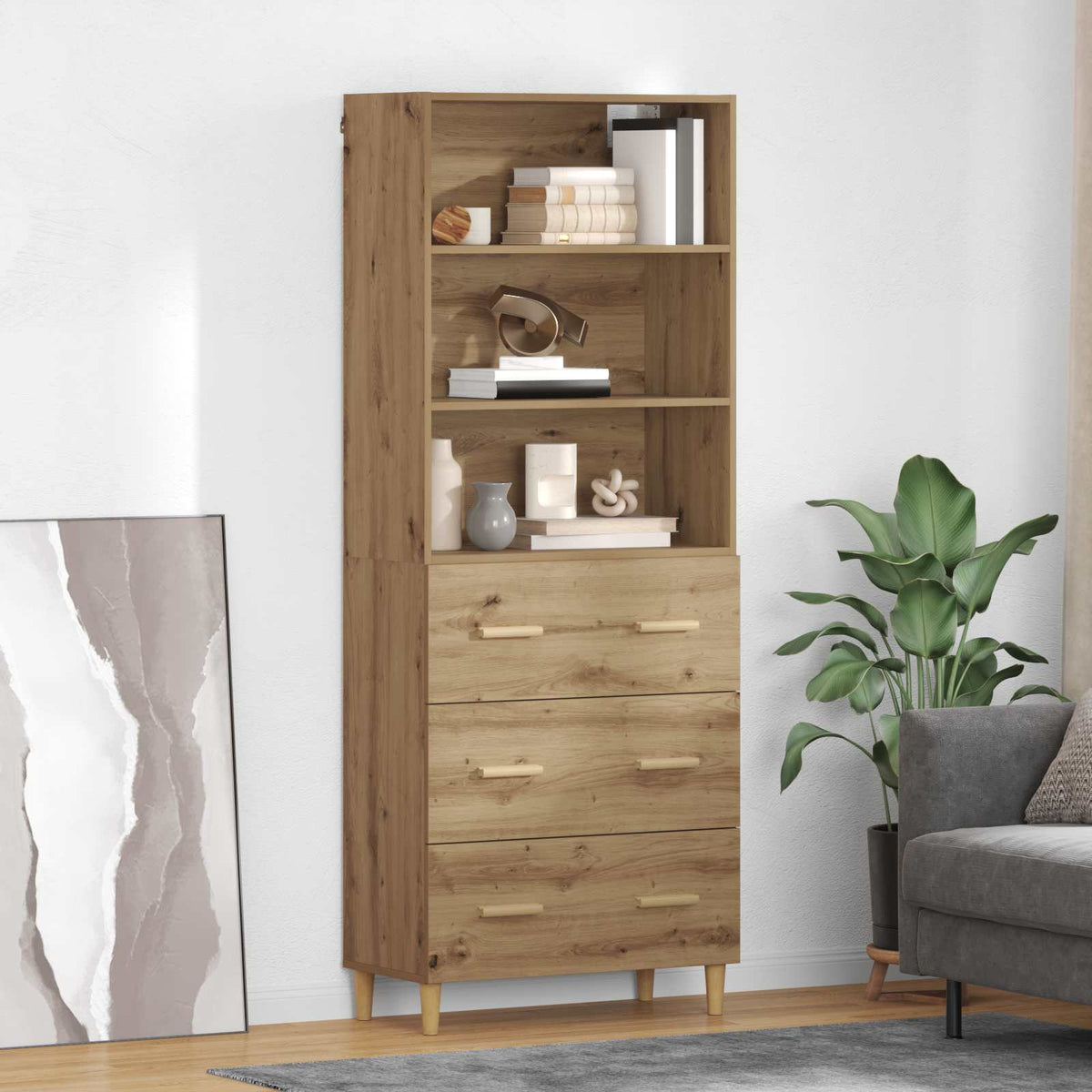 Highboard 69.5 x 32.5 x 180 cm Engineered Wood Artisan Oak 3 drawers