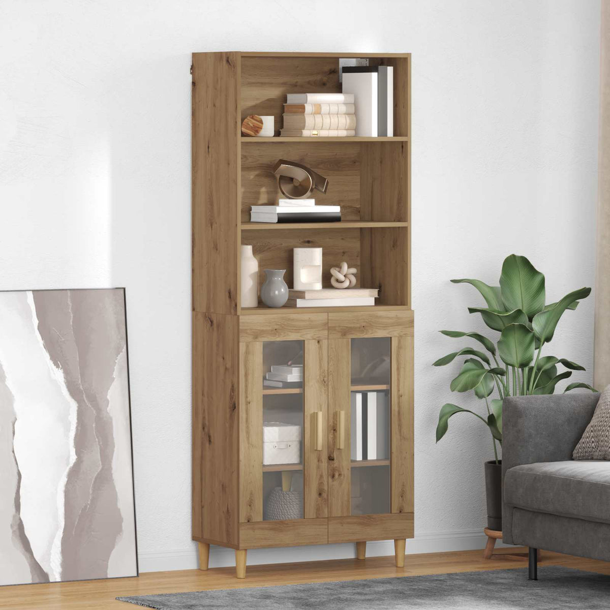 Highboard 69.5 x 32.5 x 180 cm Engineered Wood Artisan Oak 2 glass doors