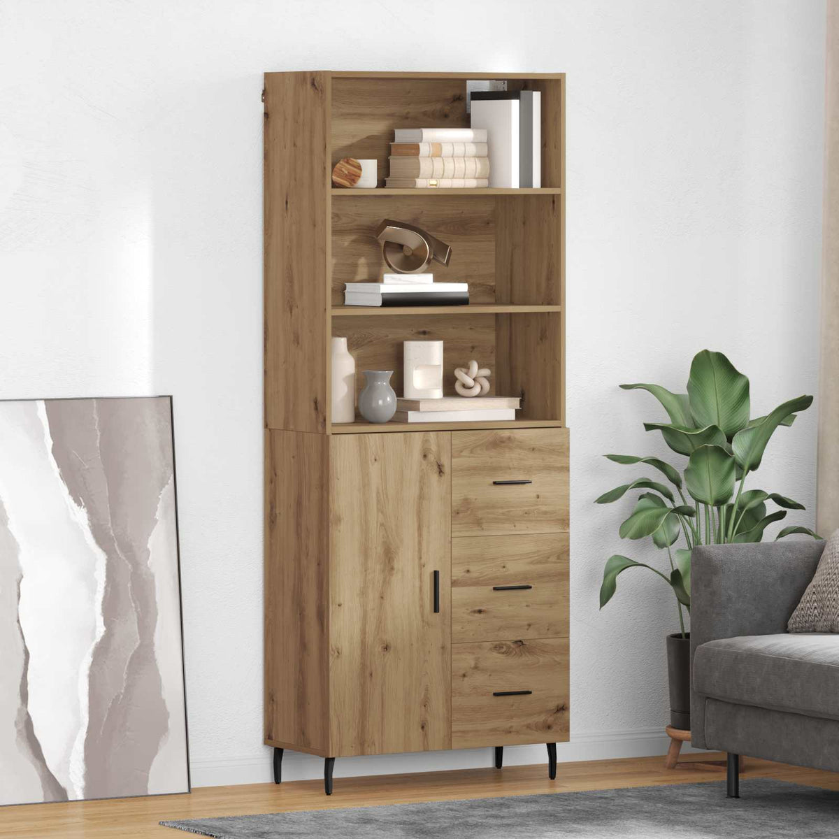 Highboard 69.5x34x180 cm Engineered Wood 1 Door 3 Drawers Artisan oak