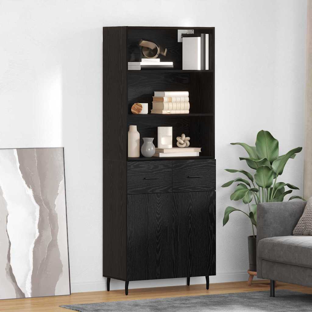 Highboard 69.5x34x180 cm Engineered Wood 2 Doors 2 Drawers Black oak