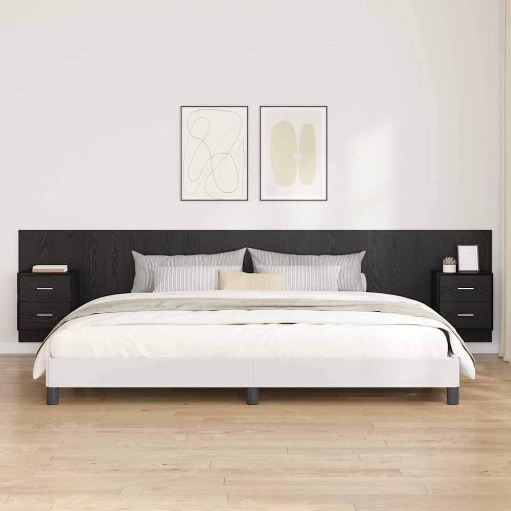 Bed Headboard with Cabinets Engineered Wood Two Drawers Black oak