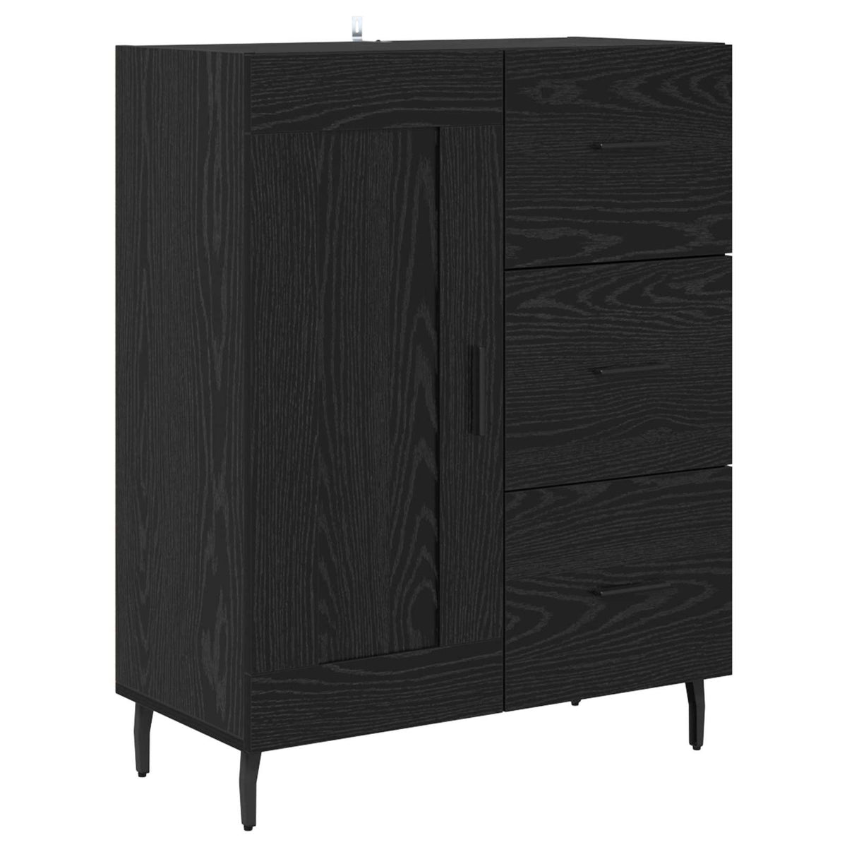 Highboard 69.5x34x180 cm Engineered Wood 1 Wood Door 3 Drawers Black oak