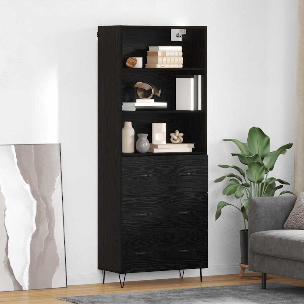 Highboard 69.5x34x180 cm Engineered Wood 3 Drawers Black oak
