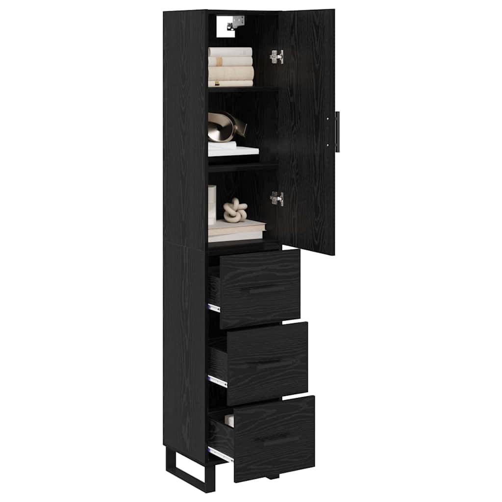 Highboard 34.5x34x180 cm Engineered Wood 3 Drawers Black oak