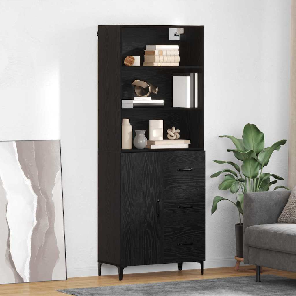 Highboard 69.5 x 34 x 180 cm Engineered Wood Black Oak 1 door 3 drawers
