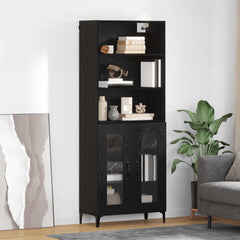 Highboard 69.5 x 34 x 180 cm Engineered Wood Black Oak 2 glass doors